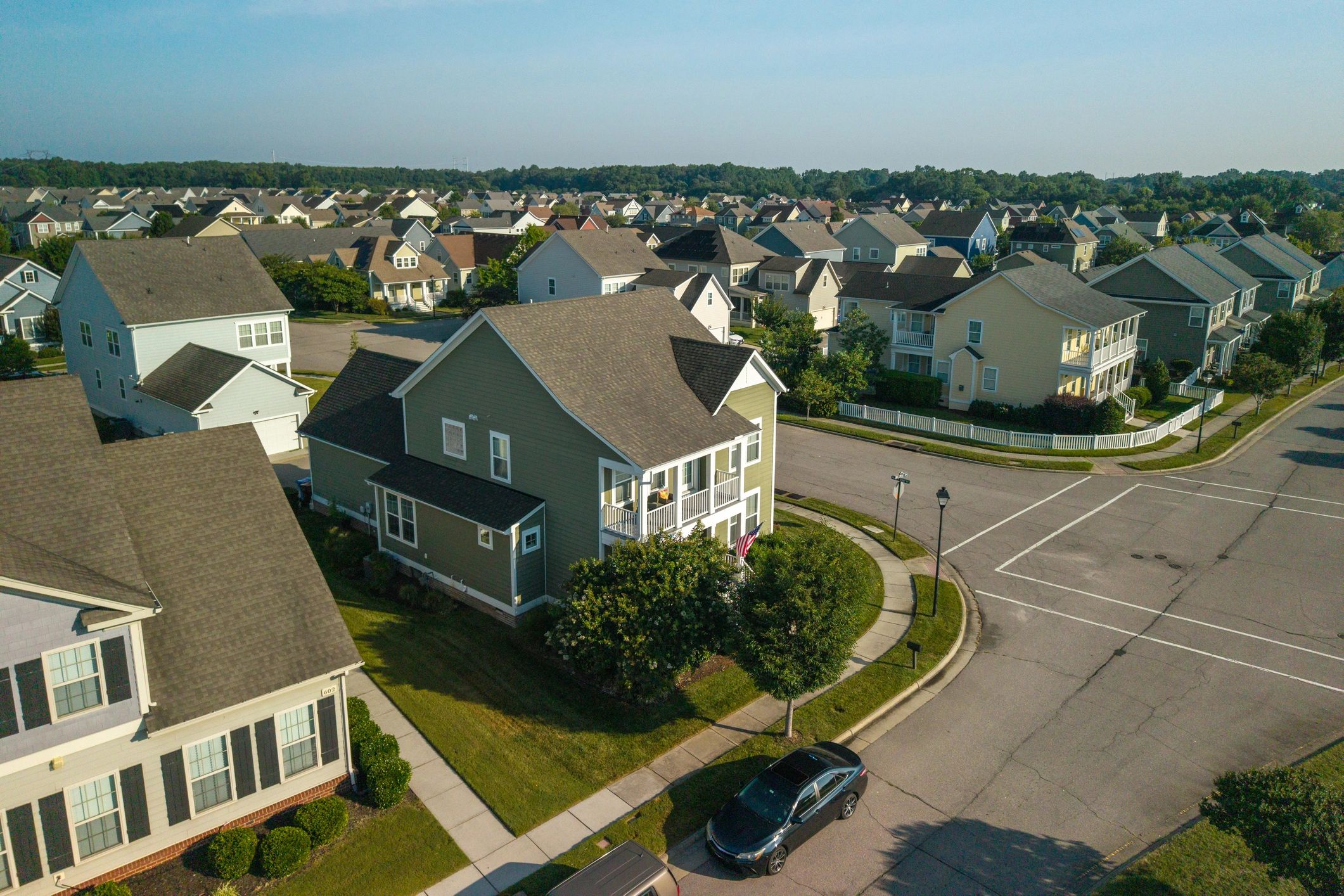 Aerial view of a suburban neighborhood